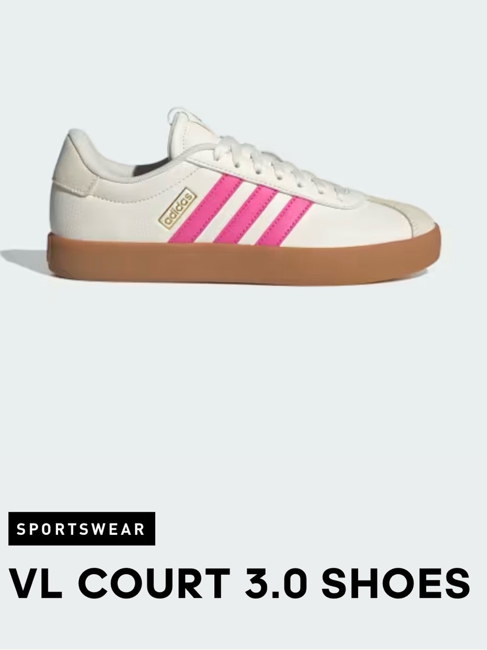 adidas VL Court 3.0 Women's Sneakers in White with Pink Stripes and Gum Sole
